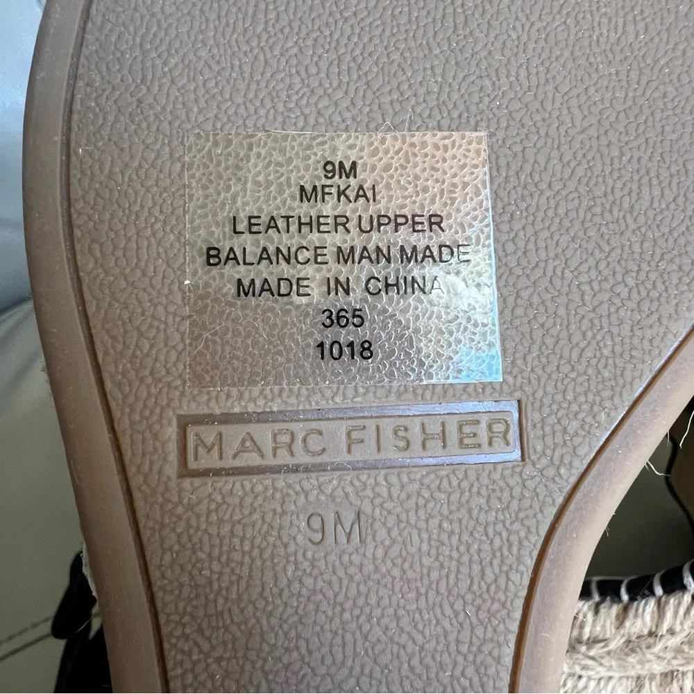 NEW Marc Fisher Kai Black Leather Suede Espadrille Wedge Sandals Sz 9 M Summer_8